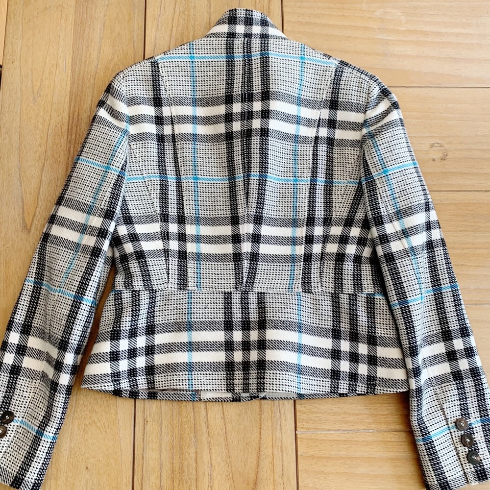 Burberry Tailored Plaid Women's Jacket - Cream & Black with Teal Accents - Picture 14 of 16